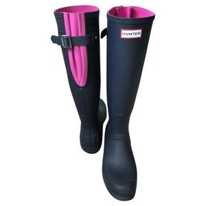 HUNTER Navy & Pink Tall Rain Boots